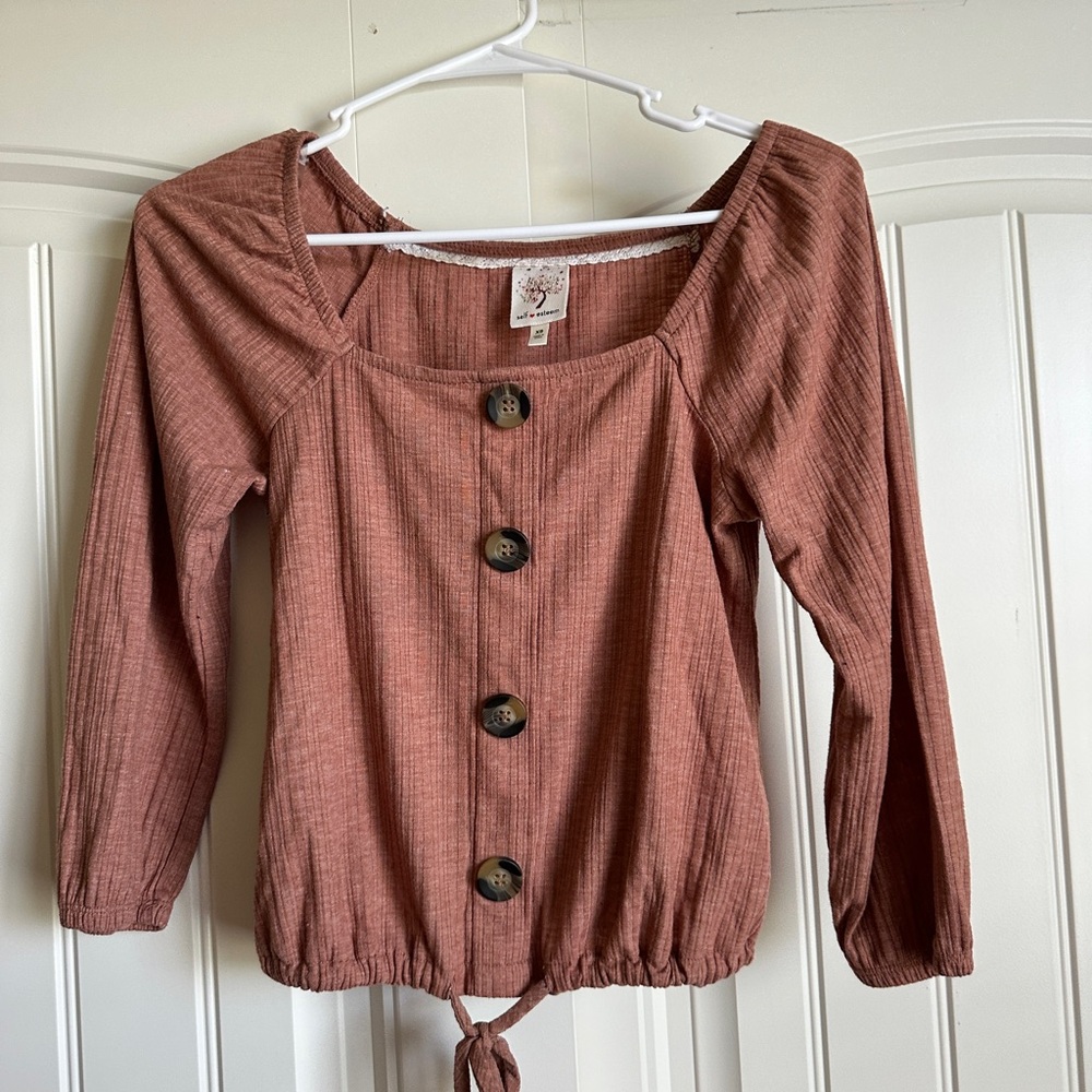 Self Esteem Button-Front Blouse in Rust